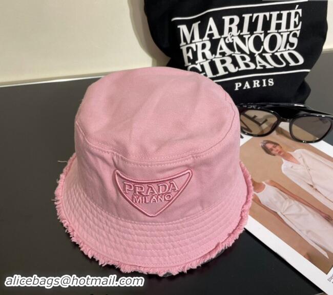 Top Design Prada Canvas Bucket Hat with Fringe 0302 Pink 2024