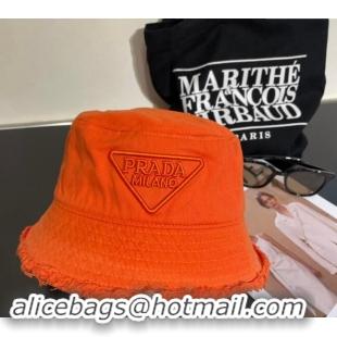 Cheapest Prada Canvas Bucket Hat with Fringe 0302 Orange 2024