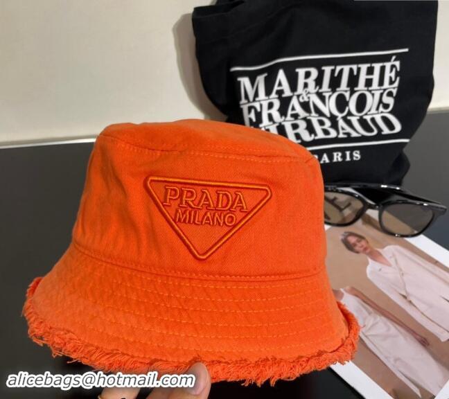 Cheapest Prada Canvas Bucket Hat with Fringe 0302 Orange 2024