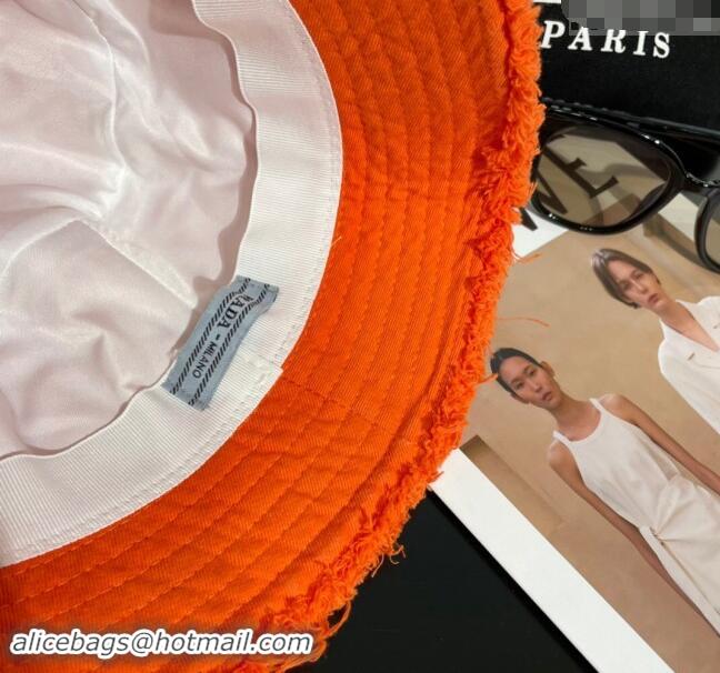 Cheapest Prada Canvas Bucket Hat with Fringe 0302 Orange 2024