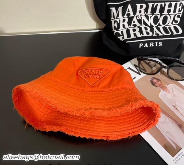 Cheapest Prada Canvas Bucket Hat with Fringe 0302 Orange 2024