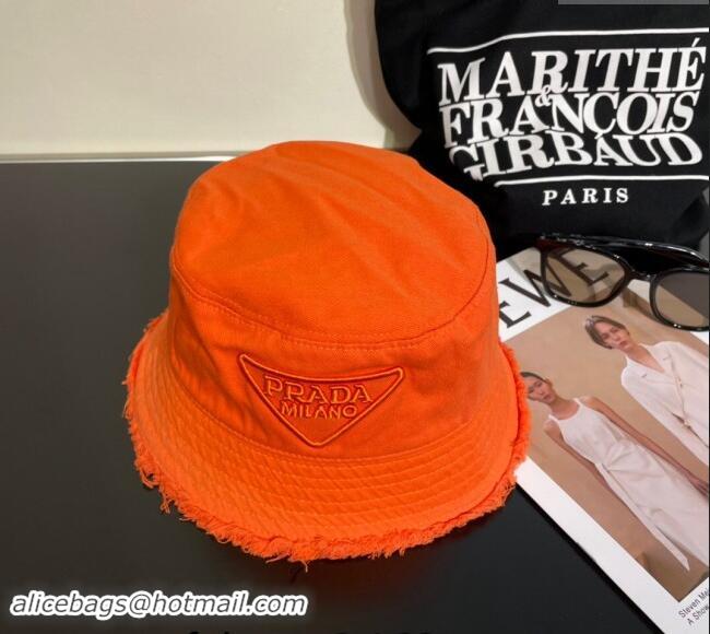 Cheapest Prada Canvas Bucket Hat with Fringe 0302 Orange 2024