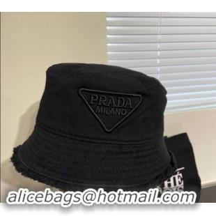 Most Popular Prada Canvas Bucket Hat with Fringe 0302 Black 2024