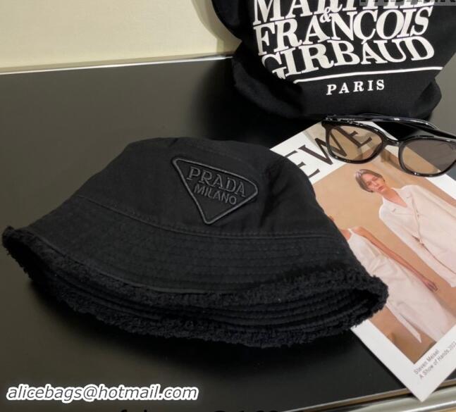 Most Popular Prada Canvas Bucket Hat with Fringe 0302 Black 2024