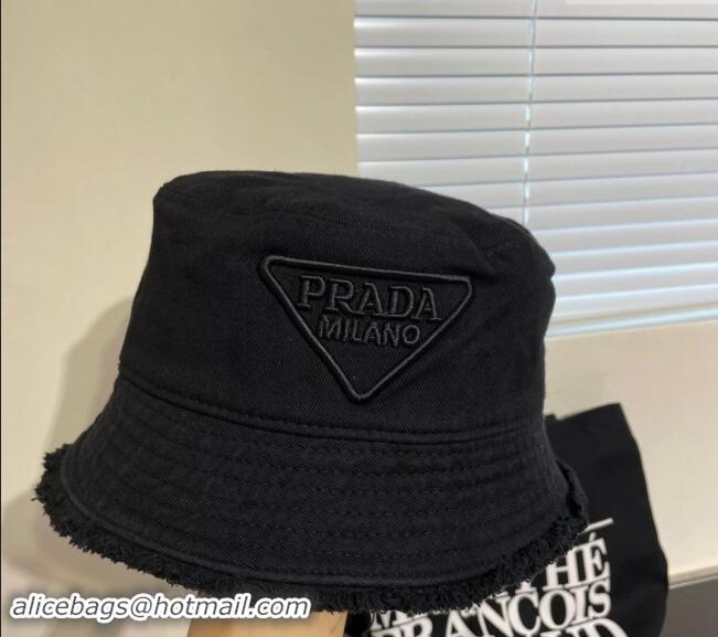 Most Popular Prada Canvas Bucket Hat with Fringe 0302 Black 2024