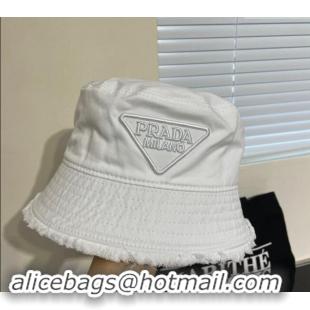 Best Price Prada Canvas Bucket Hat with Fringe 0302 White 2024