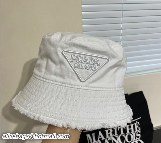 Best Price Prada Canvas Bucket Hat with Fringe 0302 White 2024