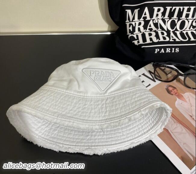 Best Price Prada Canvas Bucket Hat with Fringe 0302 White 2024