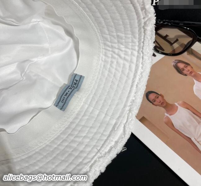 Best Price Prada Canvas Bucket Hat with Fringe 0302 White 2024