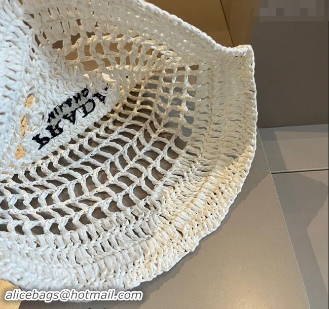 Luxurious Prada Crochet Straw Bucket Hat 0403 White 2024