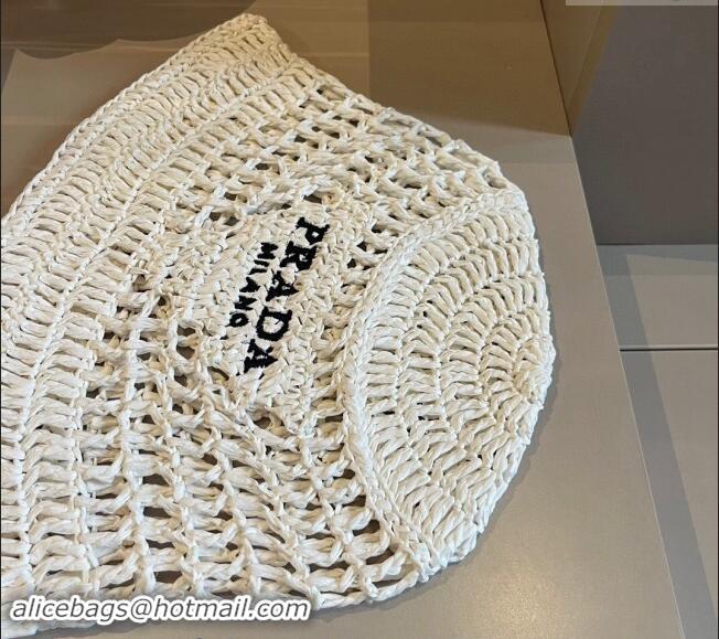 Luxurious Prada Crochet Straw Bucket Hat 0403 White 2024