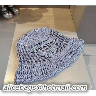 Good Looking Prada Crochet Straw Bucket Hat 0403 Grey 2024