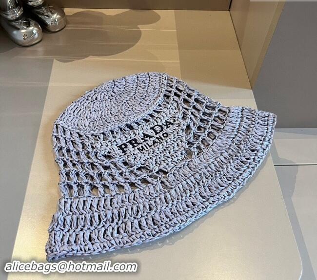 Good Looking Prada Crochet Straw Bucket Hat 0403 Grey 2024