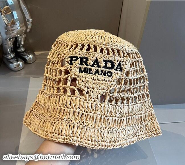 Market Sells Prada Crochet Straw Bucket Hat 0403 Beige 2024