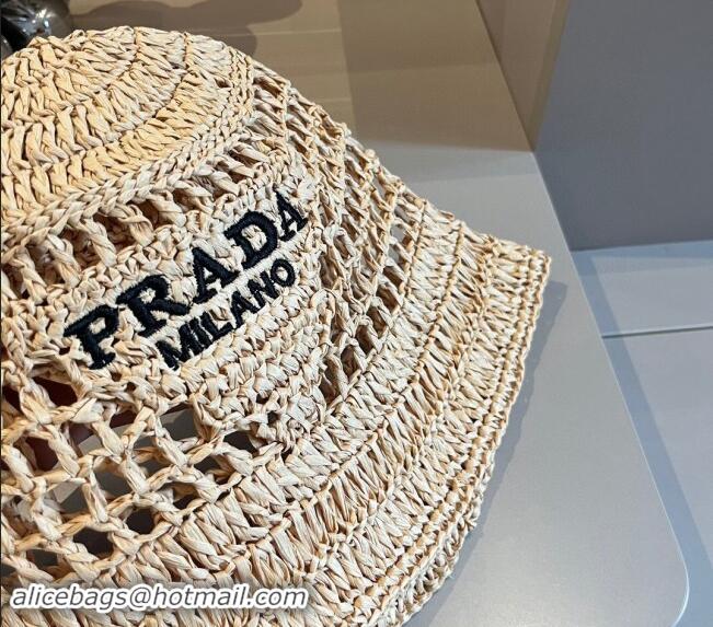 Market Sells Prada Crochet Straw Bucket Hat 0403 Beige 2024