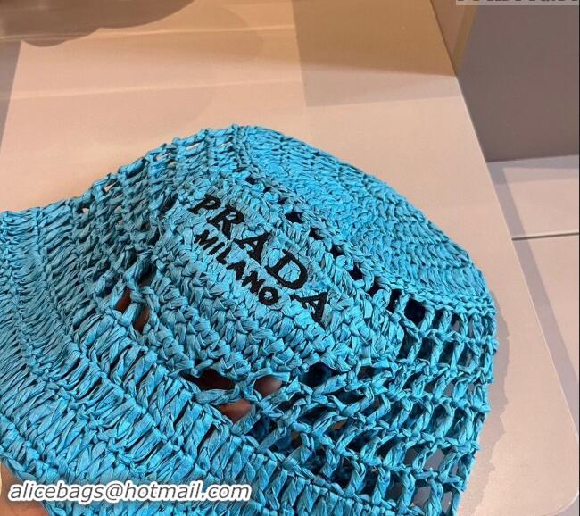 Buy New Cheap Prada Crochet Straw Bucket Hat 0403 Blue 2024