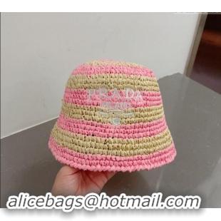 Grade Quality Prada Crochet Straw Bucket Hat 0404 Pink 2024