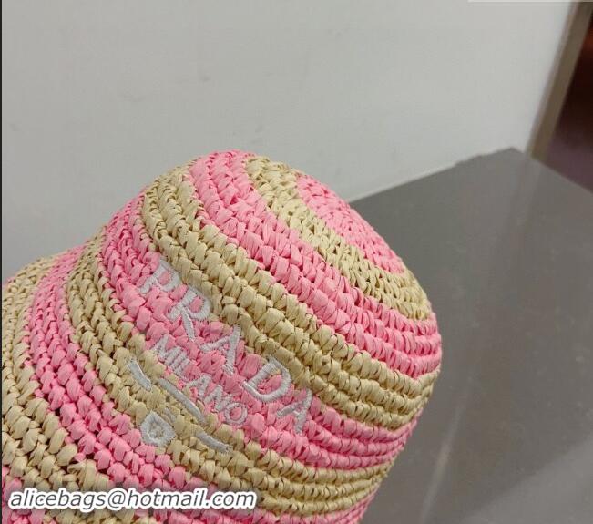 Grade Quality Prada Crochet Straw Bucket Hat 0404 Pink 2024