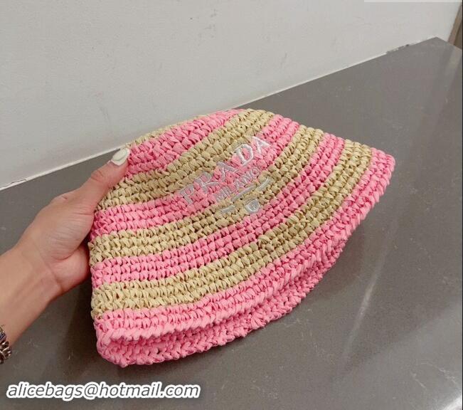 Grade Quality Prada Crochet Straw Bucket Hat 0404 Pink 2024