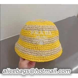 Good Quality Prada Crochet Straw Bucket Hat 0404 Yellow 2024