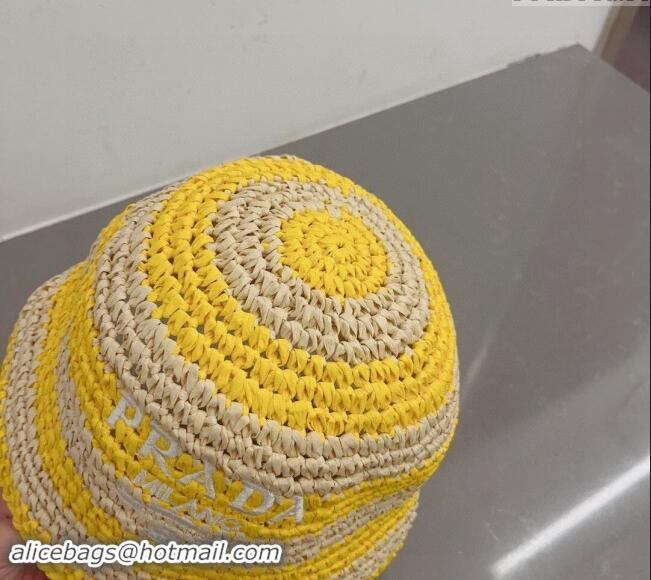 Good Quality Prada Crochet Straw Bucket Hat 0404 Yellow 2024