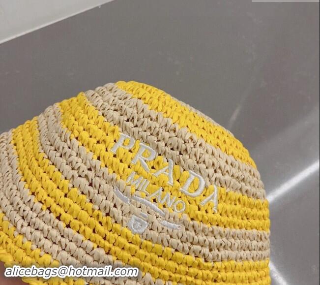 Good Quality Prada Crochet Straw Bucket Hat 0404 Yellow 2024