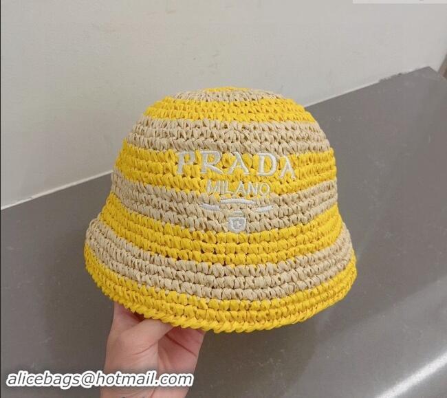 Good Quality Prada Crochet Straw Bucket Hat 0404 Yellow 2024