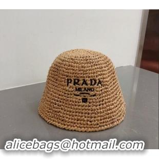 Well Crafted Prada Crochet Straw Bucket Hat 0404 Khaki 2024