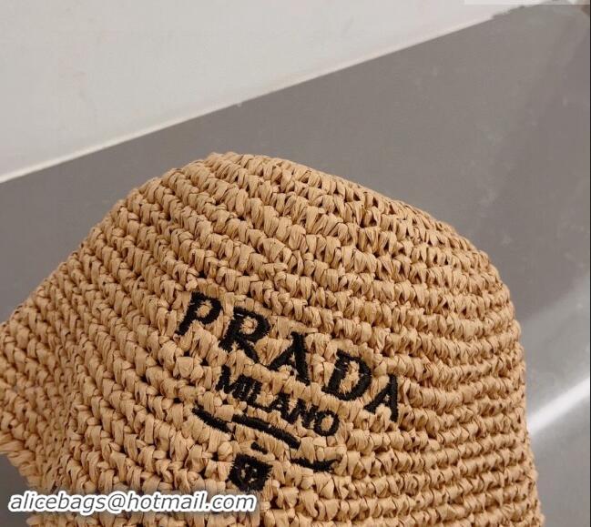 Well Crafted Prada Crochet Straw Bucket Hat 0404 Khaki 2024