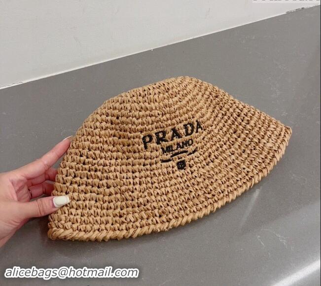 Well Crafted Prada Crochet Straw Bucket Hat 0404 Khaki 2024