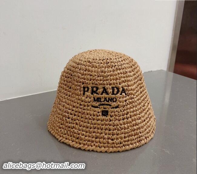 Well Crafted Prada Crochet Straw Bucket Hat 0404 Khaki 2024