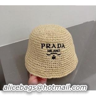 Fashion Luxury Prada Crochet Straw Bucket Hat 0404 Beige 2024