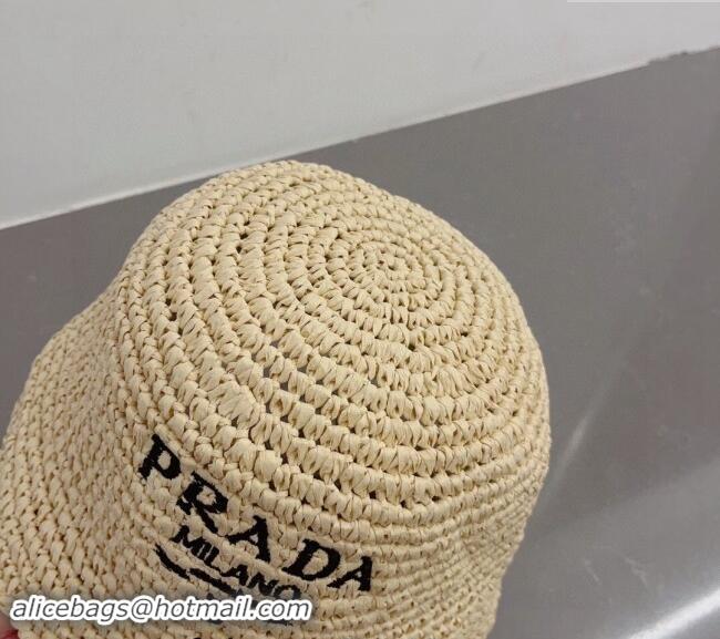 Fashion Luxury Prada Crochet Straw Bucket Hat 0404 Beige 2024