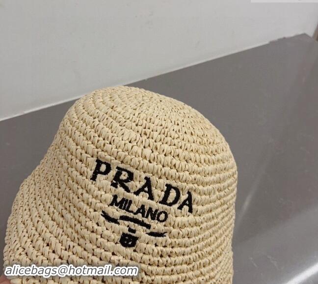 Fashion Luxury Prada Crochet Straw Bucket Hat 0404 Beige 2024