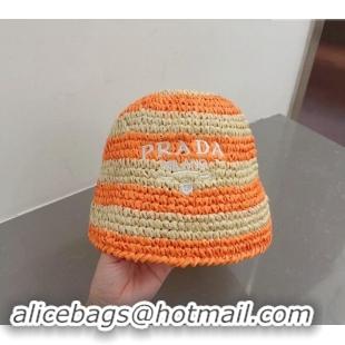 New Release Creation Prada Crochet Straw Bucket Hat 0404 Orange 2024