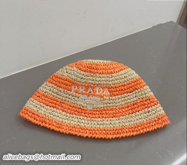 New Release Creation Prada Crochet Straw Bucket Hat 0404 Orange 2024