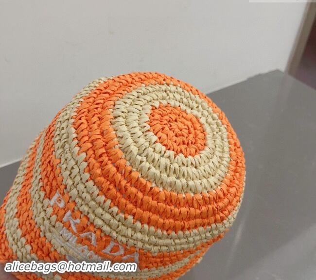 New Release Creation Prada Crochet Straw Bucket Hat 0404 Orange 2024