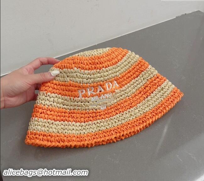 New Release Creation Prada Crochet Straw Bucket Hat 0404 Orange 2024