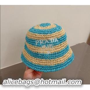 Modern Classic Prada Crochet Straw Bucket Hat 0404 Blue 2024