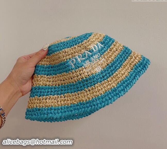 Modern Classic Prada Crochet Straw Bucket Hat 0404 Blue 2024