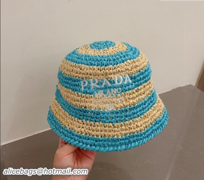 Modern Classic Prada Crochet Straw Bucket Hat 0404 Blue 2024