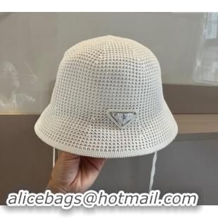 Luxury Classic Prada Knit Bucket Hat 0514 White 2024