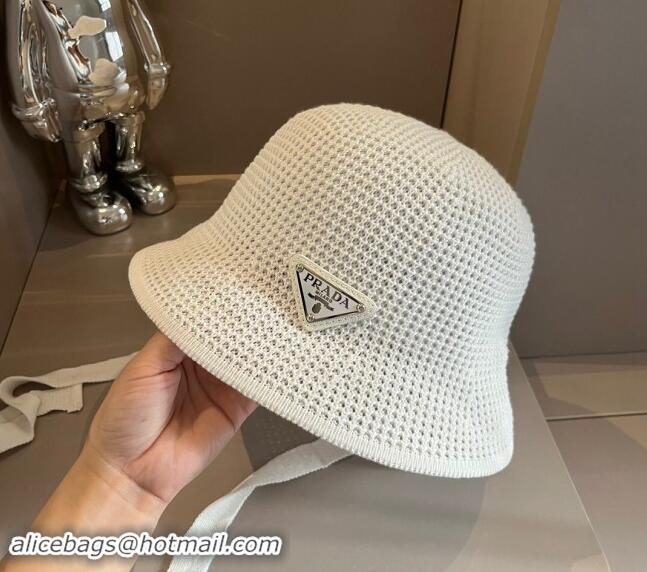 Luxury Classic Prada Knit Bucket Hat 0514 White 2024