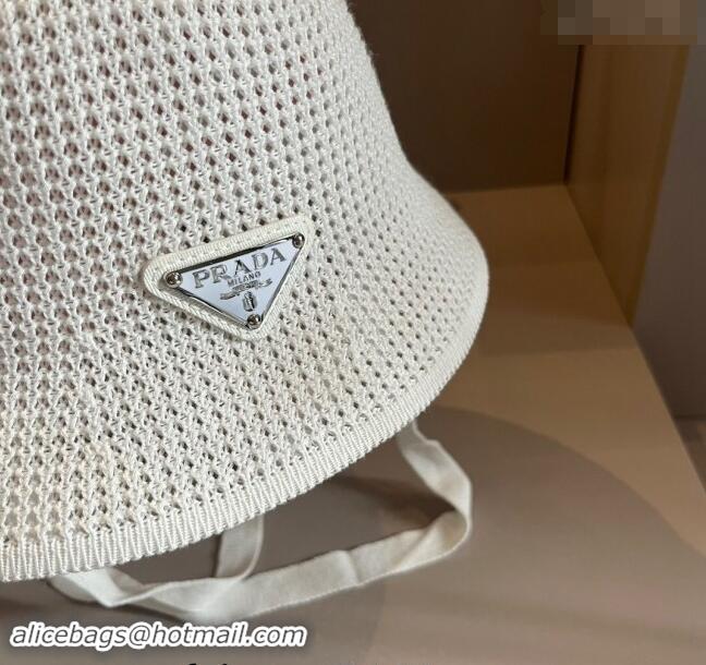 Luxury Classic Prada Knit Bucket Hat 0514 White 2024