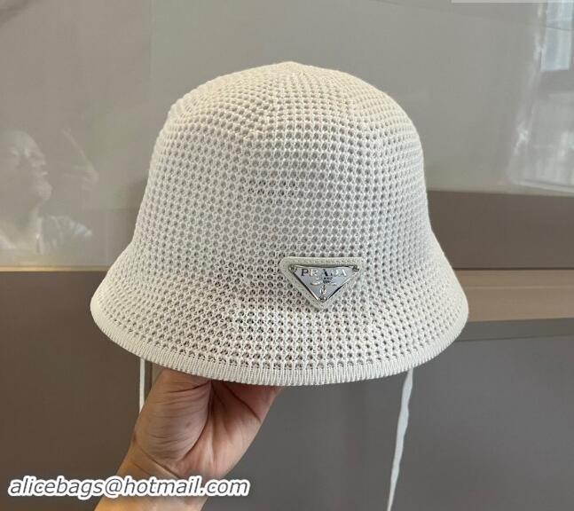 Luxury Classic Prada Knit Bucket Hat 0514 White 2024