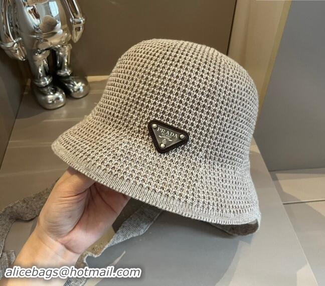 Top Design Prada Knit Bucket Hat 0514 Grey 2024