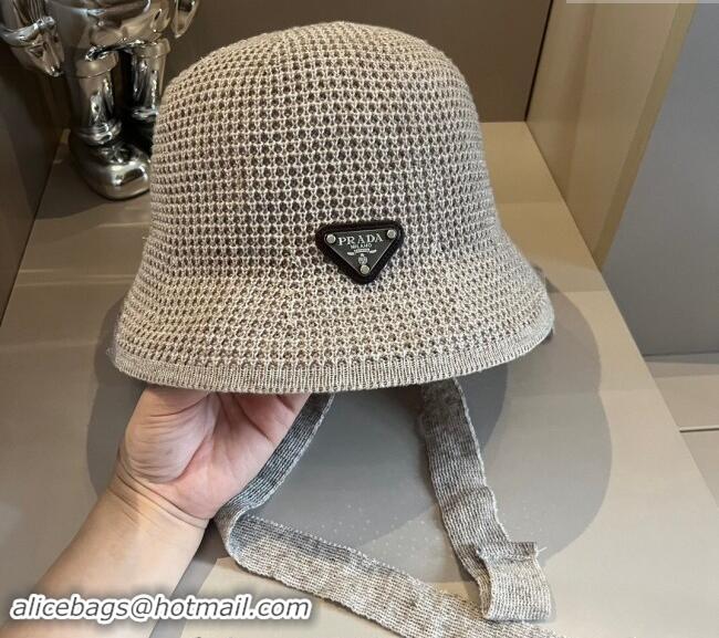 Top Design Prada Knit Bucket Hat 0514 Grey 2024