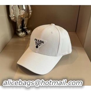 Good Quality Prada Canvas Baseball Hat 0514 White 2024