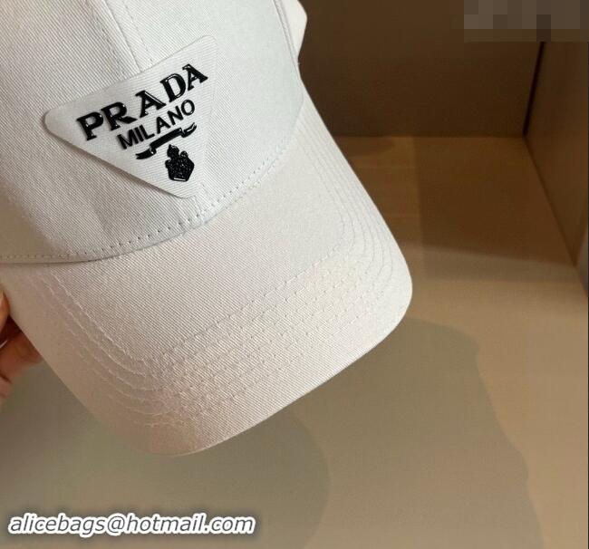 Good Quality Prada Canvas Baseball Hat 0514 White 2024