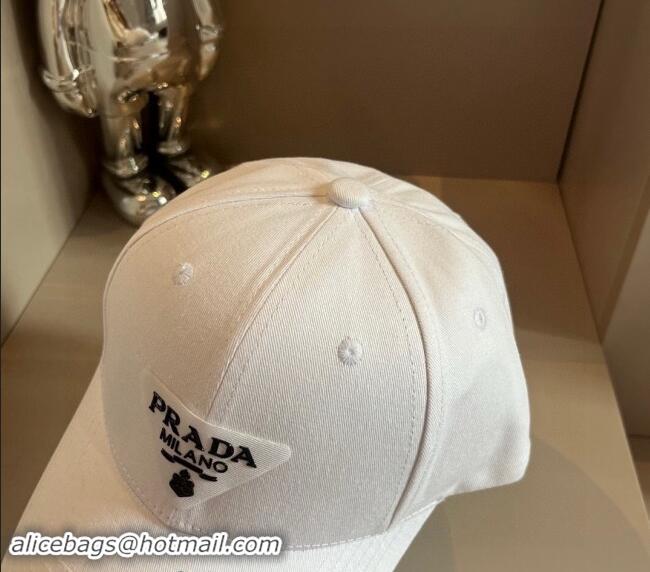 Good Quality Prada Canvas Baseball Hat 0514 White 2024